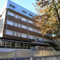 Foto Nicoloro G. 29/10/2016 Marina Romea ( Ravenna ) Manifestazione della Lega Nord per protestare contro l\' accoglienza di 26 profughi in una struttura alberghiera in questa localita\' alle porte di Ravenna. nella foto l\' hotel Solaria dove sono momentaneamente ospitati i 26 profughi.