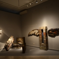Foto Nicoloro G. 10/11/2017 Ravenna In corso al MAR ( Museo d' Arte di Ravenna ) la quinta edizione della Rassegna Biennale di Mosaico Contemporaneo dal titolo ' Montezuma, Fontana, Mirko. La scultura in mosaico dalle origini ad oggi '. nella foto alcune sculture in esposizione.