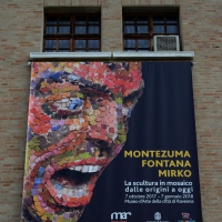 Foto Nicoloro G. 10/11/2017 Ravenna In corso al MAR ( Museo d\' Arte di Ravenna ) la quinta edizione della Rassegna Biennale di Mosaico Contemporaneo dal titolo \' Montezuma, Fontana, Mirko. La scultura in mosaico dalle origini ad oggi \'. nella foto il manifesto della Mostra.