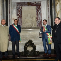 Foto Nicoloro G. 10/09/2017 Ravenna Celebrazione del 696° anniversario della morte del Sommo Poeta con l\' intervento del sindaco di Firenze. nella foto da sinistra il presidente ABI Antonio Patuelli. il sindaco di Ravenna Michele de Pascale, il sindaco di Firenze Dario Nardella e l\' arcivescovo Lorenzo Ghizzoni.