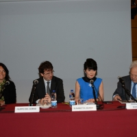 Foto Nicoloro G.   04/05/2016  Milano   Conferenza stampa di presentazione della diciassettesima edizione de \' La Milanesiana \'. nella foto da sinistra Paola Ghiringhelli, presidente de I Pomeriggi Musicali, l\' assessore Filippo Del Corno, Elisabetta Sgarbi e il dirigente Rcs Piergaetano Marchetti.