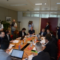 Foto Nicoloro G. 12/05/2018 Milano Riunione dei delegati negoziatori della Lega e del M5S per trovare una soluzione per il \' Contratto di Governo \'. nella foto delegati al tavolo dei negoziati.