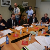 Foto Nicoloro G. 12/05/2018 Milano Riunione dei delegati negoziatori della Lega e del M5S per trovare una soluzione per il \' Contratto di Governo \'. nella foto delegati al tavolo dei negoziati.