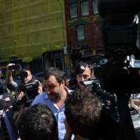 Foto Nicoloro G. 12/05/2018 Milano Riunione dei delegati negoziatori della Lega e del M5S per trovare una soliuzione per il ' Contratto di Governo '. nella foto l' arrivo di Matteo Salvini.