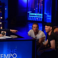 Foto Nicoloro G. 13/11/2016 Milano Trasmissione televisiva su Rai 3 ' Che tempo che fa '. nella foto Fabio Fazio con Jonny Buckland e Chris Martin dei Coldplay.
