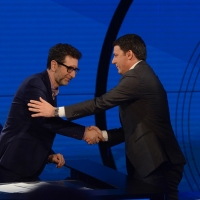 Foto Nicoloro G. 13/11/2016 Milano Trasmissione televisiva su Rai 3 ' Che tempo che fa '. nella foto Fabio Fazio con il premier Matteo Renzi.