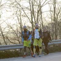 Foto Nicoloro G. 17/12/2017 Ravenna L' atleta senza una gamba Roberto Bruzzone tentera' un' impresa da guinness, denominata Forrest Gamb Endurance, percorrendo 100 chilometri in 24 ore. Parte dalla Darsena della citta' romagnola seguendo un itinerario prestabilito che lo riportera' a Ravenna. Se dovesse andare a buon fine quest' impresa si aggiungera' ad altre gia' compiute tra le quali spiccano l' ascesa del monte Aconcagua, la traversata del deserto della Namibia, la traversata dal Peru' alla Bolivia. nella foto Roberto Bruzzone lungo il percorso.