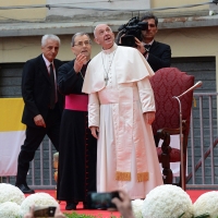 Foto Nicoloro G. 01/10/2017 Cesena ( Forli'-Cesena ) Visita di papa Francesco a Cesena. nella foto Papa Francesco durante il suo discorso.
