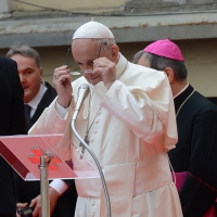Foto Nicoloro G. 01/10/2017 Cesena ( Forli'-Cesena ) Visita di papa Francesco a Cesena. nella foto Papa Francesco durante il suo discorso.