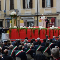 Foto Nicoloro G. 01/10/2017 Cesena ( Forli\'-Cesena ) Visita di papa Francesco a Cesena. nella foto in prima fila sotto il palco alcuni sindaci della regione.
