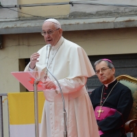 Foto Nicoloro G. 01/10/2017 Cesena ( Forli'-Cesena ) Visita di papa Francesco a Cesena. nella foto Papa Francesco durante il suo discorso.