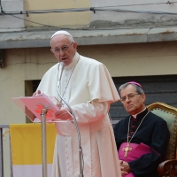 Foto Nicoloro G. 01/10/2017 Cesena ( Forli'-Cesena ) Visita di papa Francesco a Cesena. nella foto Papa Francesco durante il suo discorso.