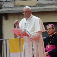 Foto Nicoloro G. 01/10/2017 Cesena ( Forli'-Cesena ) Visita di papa Francesco a Cesena. nella foto Papa Francesco durante il suo discorso.