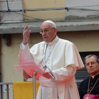 Foto Nicoloro G. 01/10/2017 Cesena ( Forli'-Cesena ) Visita di papa Francesco a Cesena. nella foto Papa Francesco durante il suo discorso.