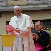Foto Nicoloro G. 01/10/2017 Cesena ( Forli'-Cesena ) Visita di papa Francesco a Cesena. nella foto Papa Francesco durante il suo discorso.