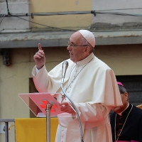 Foto Nicoloro G. 01/10/2017 Cesena ( Forli'-Cesena ) Visita di papa Francesco a Cesena. nella foto Papa Francesco durante il suo discorso.