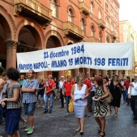 Foto Nicoloro G. 02/08/2016 Bologna, Trentaseiesimo anniversario della strage alla stazione di Bologna. nella foto Uno striscione lungo il corteo