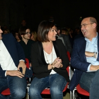 Foto Nicoloro G. 27/11/2018 Ravenna Il PD di Ravenna sceglie Nicola Zingaretti come candidato presidente alle primarie nazionali del PD. nella foto da sinistra il sindaco Michele de Pascale, la vice presidente della regione Emilia-Romagna Elisabetta Gualmini e Nicola Zingaretti, candidato alle primarie del PD.