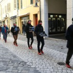 Foto Nicoloro G.   27/11/2021   Ravenna    Flash mob ' Uomini in scarpe rosse '. Un corteo di uomini con scarpe rosse ha sfilato nel centro di Ravenna per dire No alla violenza sulle donne. nella foto un momento lungo il corteo.