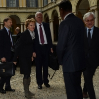 Foto Nicoloro G.   23/02/2015   Milano    Firmato l' accordo sullo scambio d' informazioni tra i ministri di Economia e Finanze di Italia e Svizzera. nella foto l' arrivo del ministro svizzero Eveline Widmer-Schlumpf.