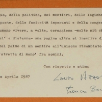 Foto Nicoloro G. 12/04/2013 Milano Il 22 aprile 1909 nasceva a Fucecchio, in provincia di Firenze, il giornalista Indro Montanelli. Oggi a Fucecchio nel palazzo che ospita la Fondazione Montanelli Bassi, voluta dallo stesso giornalista nel 1987, è possibile ammirare numerosi cimeli appartenuti al giornalista toscano scomparso il 22 luglio 2001 a Milano. nella foto Nota che accompagna il ritratto di Indro Montanelli