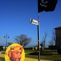 Foto Nicoloro G.  14/02/2014   Cesenatico (FC)   Cerimonia di "svelatura" della statua in bronzo di Marco Pantani a dieci anni dalla morte del campione di ciclismo. nella foto un ritratto del Pirata.