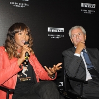 Foto Nicoloro G. 20/09/2011 Milano Inaugurato in corso Venezia, 1 il primo ” flagship store ” della Pirelli, il nuovo spazio dove moda e industria camminano insieme. nella foto Naomi Campbell – Marco Tronchetti Provera