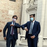 Foto Nicoloro G.   05/09/2020   Ravenna   Apertura delle celebrazioni nazionali per il 700° anniversario della morte del Sommo Poeta alla presenza del Capo dello Stato. nella foto il sindaco di Firenze Dario Nardella, a sinistra, e il sindaco di Ravenna Michele de Pascale.