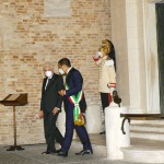 Foto Nicoloro G.   05/09/2020   Ravenna   Apertura delle celebrazioni nazionali per il 700° anniversario della morte del Sommo Poeta alla presenza del Capo dello Stato. nella foto il presidente Sergio Mattarella finita la visita alla Tomba di Dante esce accompagnato dal sindaco di Ravenna Michele de Pascale.