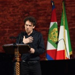 Foto Nicoloro G.   05/09/2020   Ravenna   Apertura delle celebrazioni nazionali per il 700° anniversario della morte del Sommo Poeta alla presenza del Capo dello Stato. nella foto l' attore Elio Germano mentre legge il XXXIII canto del Paradiso.
