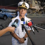12/08/2022  Ravenna  E' approdata nel porto di Ravenna la prima nave proveniente dall' Ucraina con un carico di 15mila tonnellate di mais per uso zootecnico. nella foto il comandante della Guardia Costiera Francesco Cimmino.