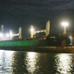 12/08/2022  Ravenna  E\' approdata nel porto di Ravenna la prima nave proveniente dall\' Ucraina con un carico di 15mila tonnellate di mais per uso zootecnico. nella foto l\' ingresso della nave Rojen nel porto di Ravenna.