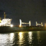 12/08/2022  Ravenna  E\' approdata nel porto di Ravenna la prima nave proveniente dall\' Ucraina con un carico di 15mila tonnellate di mais per uso zootecnico. nella foto l\' ingresso della nave Rojen nel porto di Ravenna.