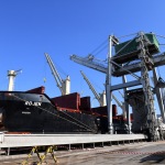12/08/2022  Ravenna  E\' approdata nel porto di Ravenna la prima nave proveniente dall\' Ucraina con un carico di 15mila tonnellate di mais per uso zootecnico. nella foto la nave Rojen nel porto di Ravenna pronta per lo scarico delle 15mila tonnellate di mais per uso zootecnico.