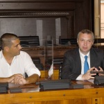 12/08/2022  Ravenna  E' approdata nel porto di Ravenna la prima nave proveniente dall' Ucraina con un carico di 15mila tonnellate di mais per uso zootecnico. nella foto a sinistra il sindaco di Ravenna Michele de Pascale e l' ambasciatore ucraino Yaroslav Melnyk.