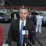12/08/2022  Ravenna  E' approdata nel porto di Ravenna la prima nave proveniente dall' Ucraina con un carico di 15mila tonnellate di mais per uso zootecnico. nella foto l' ambasciatore ucraino Yaroslav Melnyk.