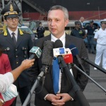 12/08/2022  Ravenna  E' approdata nel porto di Ravenna la prima nave proveniente dall' Ucraina con un carico di 15mila tonnellate di mais per uso zootecnico. nella foto l' ambasciatore ucraino Yaroslav Melnyk.
