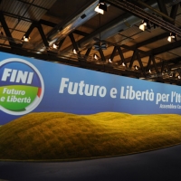 Foto Nicoloro G. 11/02/2011 Rho Fiera Milano Assemblea Costituente di " Futuro e Liberta' " che ha visto la partecipazione di delegati da tutt' Italia. nella foto La scenografia dell'evento