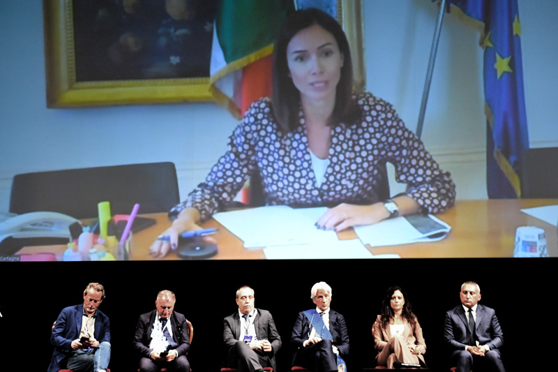 Foto Nicoloro G.   14/07/2022   Ravenna   Seconda giornata conclusiva dell' Assemblea nazionale delle Province. nella foto in videoconferenza la ministra Mara Carfagna.