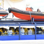 Foto Nicoloro G.   25/04/2023   Porto Corsini ( Ravenna )   E' attraccata al molo di Porto Corsini la MV Humanity 1 con a bordo 69 miigranti, di cui 39 provenienti dal Sudan, e i rimanenti da diversi paesi dell' Africa. Tra tutti si contano una sola donna e 20 minori non accompagnati. nella foto un gruppo di migranti in attesa di essere sbarcati.