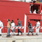 Foto Nicoloro G.     30/10/2023   Ravenna   Sbarcata a Marina di Ravenna la nave Ocean Viking con a bordo 47 migranti di cui 29 tratti in salvo al largo della Libia e 18 soccorsi durante la navigazione verso Ravenna. Tra tutti ci sono 11 minori non accompagnati di cui due saranno destinati a Matera  in una struttura del progetto FAMI. nella foto alcuni migranti appena sbarcati.