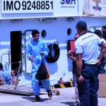Foto Nicoloro G.   19/07/2024   Ravenna   E\' approdata nel porto di Ravenna la nave ong Aita Mari con a bordo 34 migranti dei quali 24 provenienti dalla Siria, 6 dal Bangladesh, 3 dall\' Egitto e 1 dalla Nigeria. nella foto lo sbarco di un migrante.