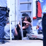Foto Nicoloro G.   19/07/2024   Ravenna   E\' approdata nel porto di Ravenna la nave ong Aita Mari con a bordo 34 migranti dei quali 24 provenienti dalla Siria, 6 dal Bangladesh, 3 dall\' Egitto e 1 dalla Nigeria.. nella foto un abbraccio di commiato dopo giorni trascorsi insieme per mare.