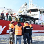 Foto Nicoloro G.      21/03/2024   Porto Corsini - Ravenna   Ha attraccato al terminal di Porto Corsini la nave Ong \' Life Support \' di Emergwncy con a bordo 71 migranti, 70 uomini, dei quali 3 minori, e 1 donna.  In particolare 61 vengono dal Bangladesh, 9 dall\' Eritrea e 1 dall\' Egitto. nella foto in attesa dello sbarco.