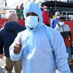Foto Nicoloro G.   21/03/2024   Porto Corsini - Ravenna   Ha attraccato al terminal di Porto Corsini la nave Ong ' Life Support ' di Emergwncy con a bordo 71 migranti, 70 uomini, dei quali 3 minori, e 1 donna.  In particolare 61 vengono dal Bangladesh, 9 dall' Eritrea e 1 dall' Egitto. nella foto un momento dello sbarco dei migranti.