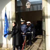 Foto Nicoloro G. 30/01/2012 Milano Allestita in una sala del Comando della Polizia Municipale in piazza Beccaria la camera ardente per il vigile Nicolo' Savarino, ucciso travolto da un SUV. nella foto Colleghi e comuni  cittadini rendono omaggio alla salma del vigile ucciso