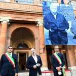 07/08/2020  Rimini   Allestita la camera ardente per Sergio Zavoli all\' interno del teatro Galli. nella foto da sinistra il sindaco di Ravenna Michele de Pascale, il governatore dell\' Emilia-Romagna Stefano Bonaccini e il sindaco di Rimini Andrea Gnassi.