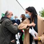 Foto Nicoloro G.   01/10/2020  Conselice ( RA ) Celebrazione del 14° anniversario del Monumento alla Liberta' di Stampa. nella foto il saluto tra Giuseppe Giulietti e Elly Schlein.