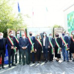 Foto Nicoloro G.   01/10/2020  Conselice ( RA ) Celebrazione del 14° anniversario del Monumento alla Liberta' di Stampa. nella foto tra i numerosi sindaci della Bassa Romagna intervenuti alle Celebrazioni si notano il giornalista Carlo Verdelli, il presidente FNSI Giuseppe Giulietti, la sindaca di Conselice Paola Pula e la vicepresidente della regione Emilia- Romagna Elly Schlein.