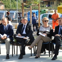 Foto Nicoloro G. 01/10/2012 Conselice ( Ravenna ) Celebrazioni per il sesto anniversario del Monumento alla Stampa Clandestina e alla Libertà di Stampa, secondo in Europa con l' altro che si trova nella città di Almeria in Spagna. nella foto Giuseppe Masetti – Giuliano Poletti – Maria Covadonga Porrùa Rosa – Franco Siddi